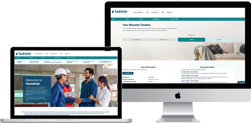 Two computer screens displaying HomeHub webpages