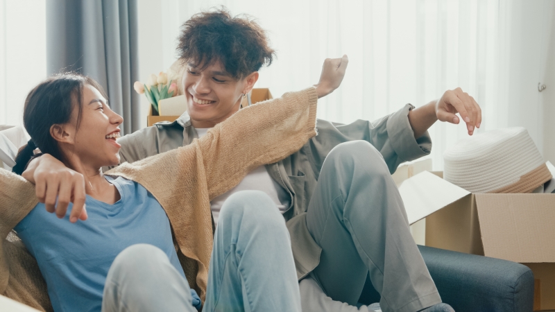 Young couple in their new home