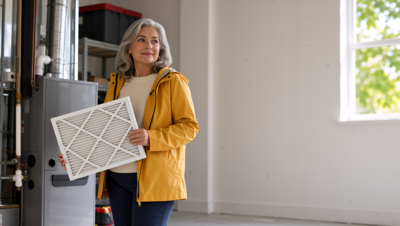 Woman holding furnace filter