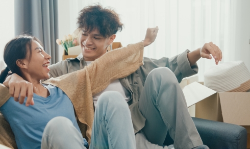 Young couple in their new home