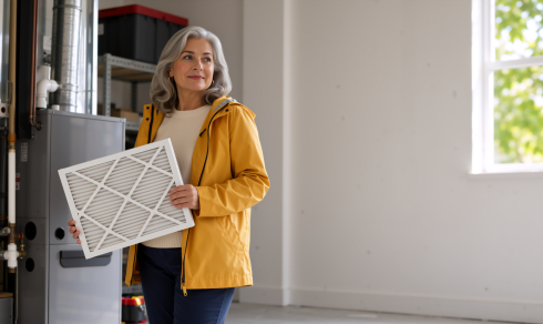 Woman holding furnace filter